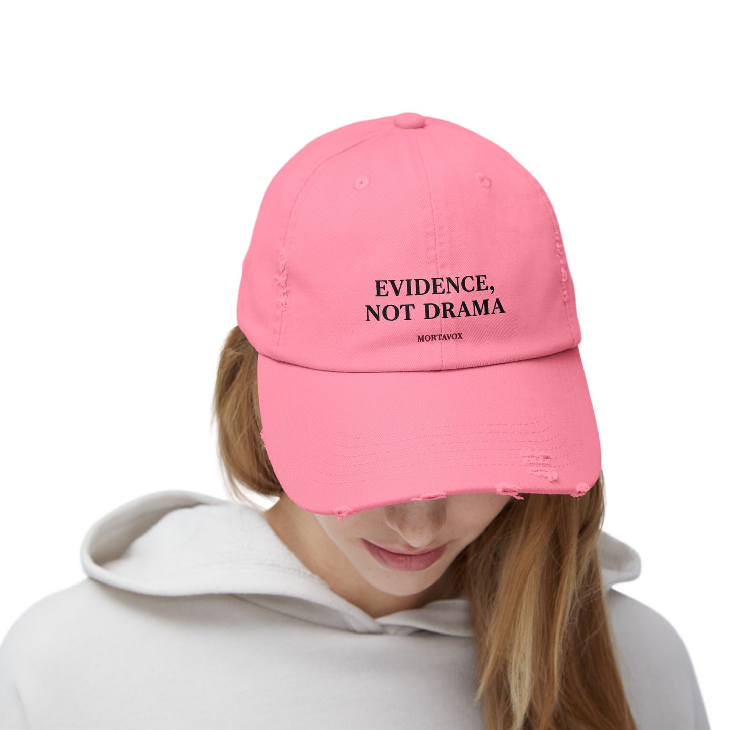 Evidence, Not Drama – Distressed Cotton Dad Hat (Mortavox)
