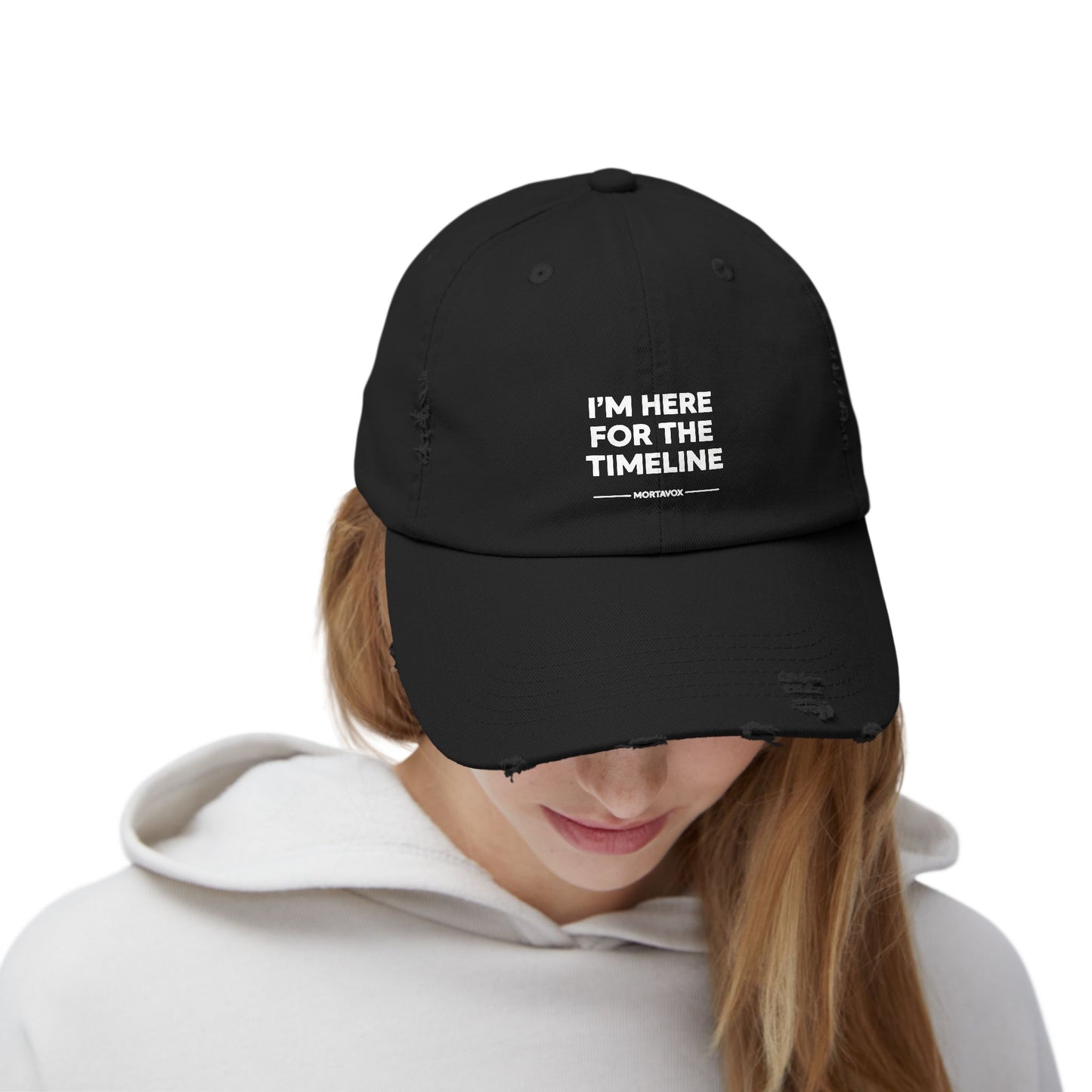I’m Here For The Timeline – Distressed Cotton Hat (Mortavox)
