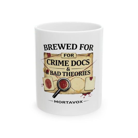 Mortavox Brewed for Crime Docs & Bad Theories Mug, 11 oz