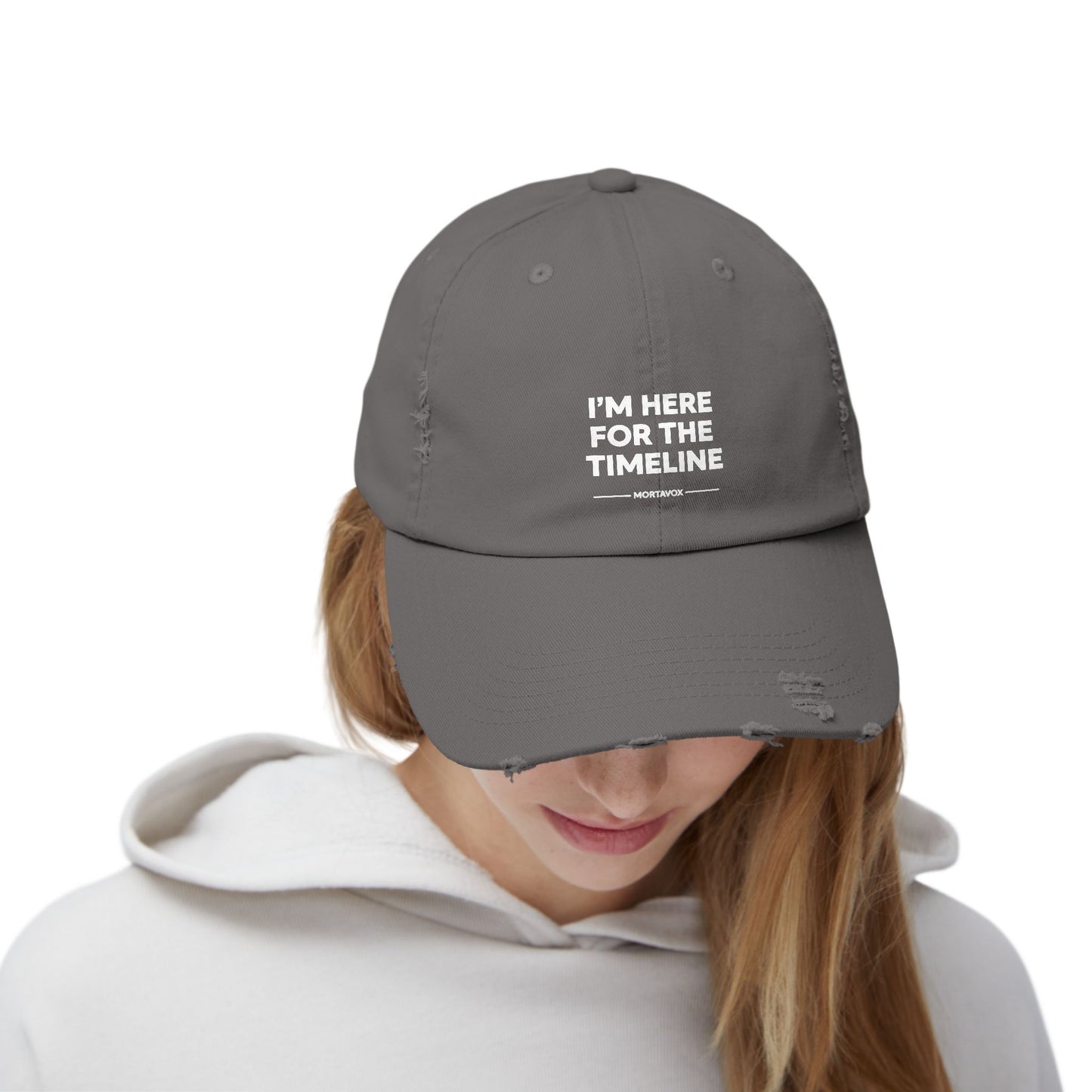 I’m Here For The Timeline – Distressed Cotton Hat (Mortavox)