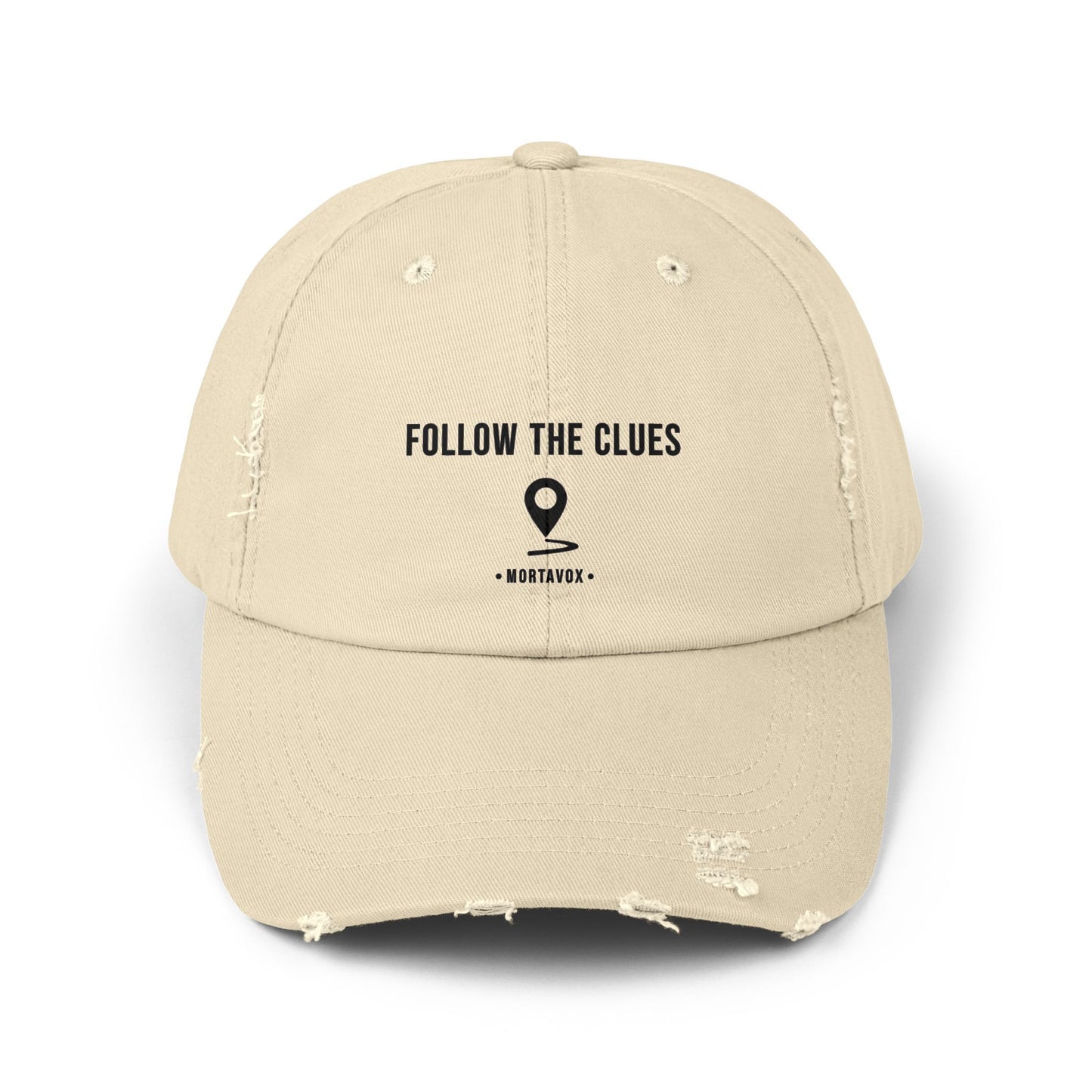 Follow the Clues – Distressed Cotton Hat (Mortavox)