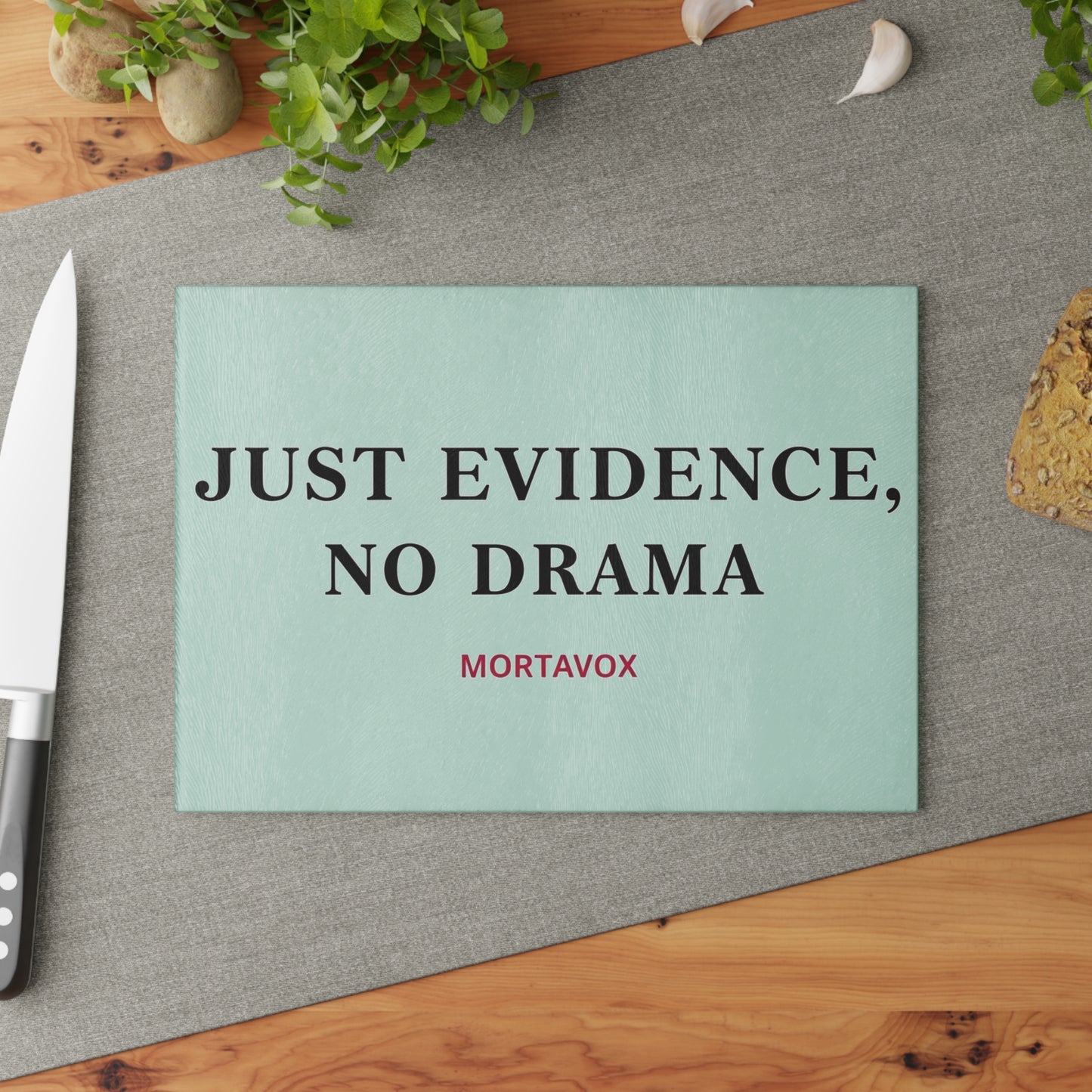 Just Evidence, No Drama Glass Cutting Board (True Crime Kitchen Decor)