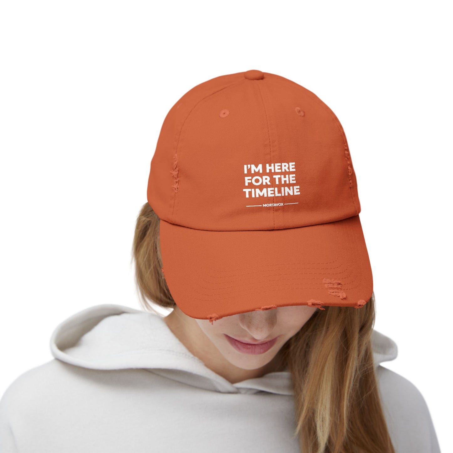 I’m Here For The Timeline – Distressed Cotton Hat (Mortavox)